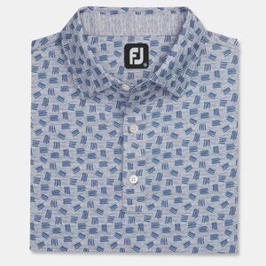 FootJoy Golf Lisle Polo Shirt Mens Large Grey Blue Sketched Print Preppy Summer